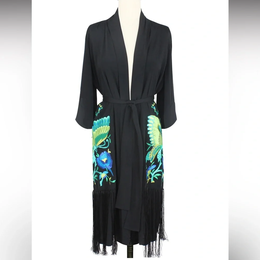 TRASHY DIVAS BUTTERFLY FRINGE KIMONO WITH PSYCHEDELIC BUTTERFLIES DETAIL SIZE L - Picture 2 of 8